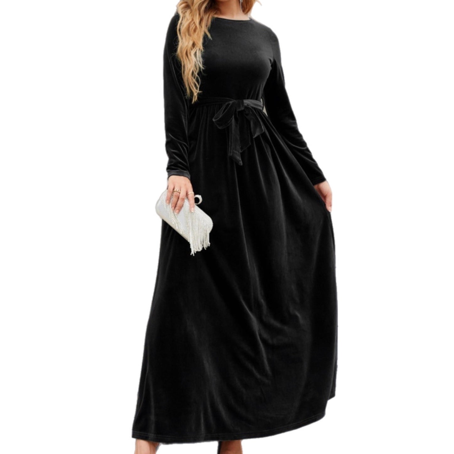 Tie Front Long Sleeve Maxi Dress