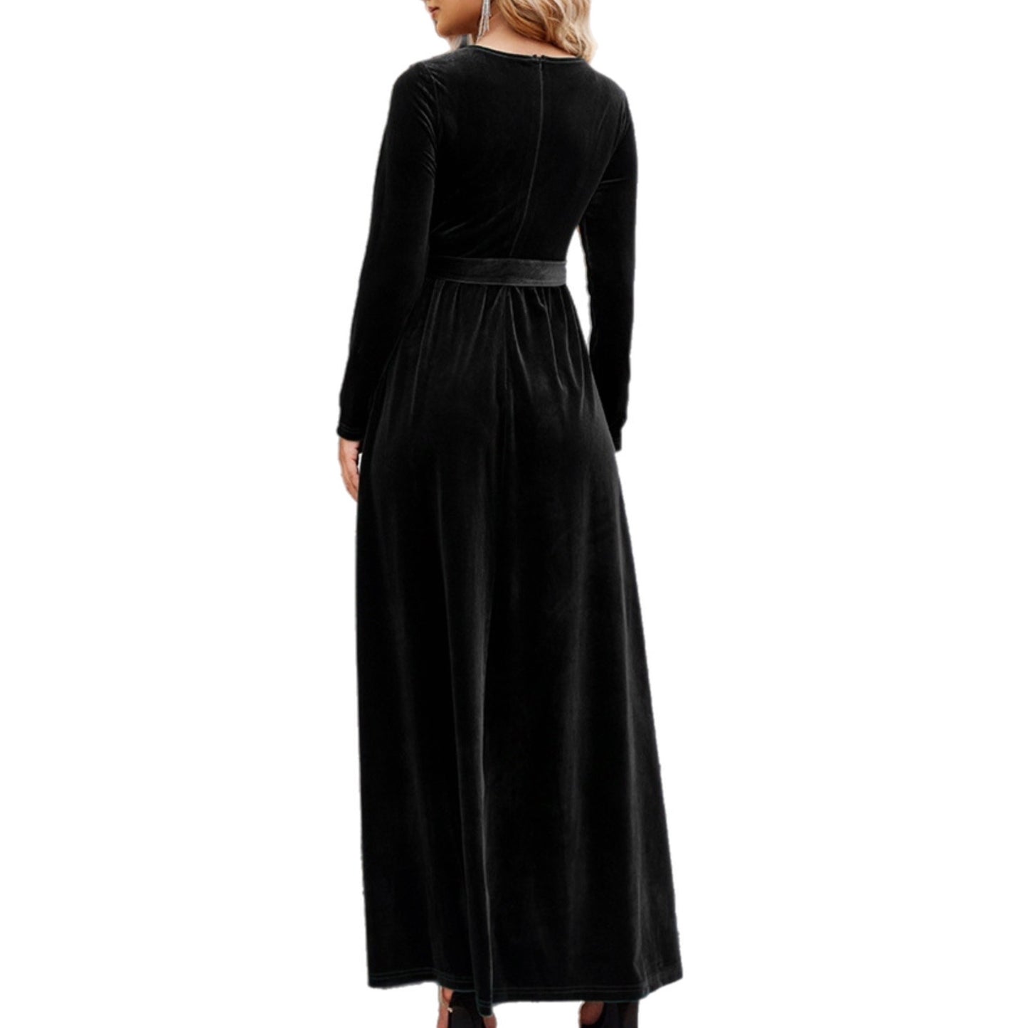 Tie Front Long Sleeve Maxi Dress