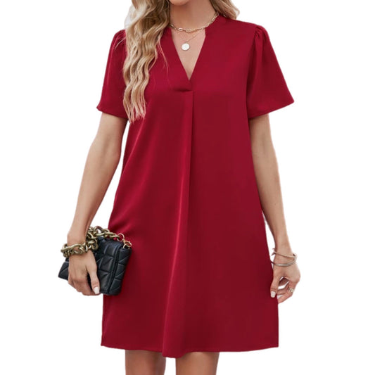 Notched Puff Sleeve Dress