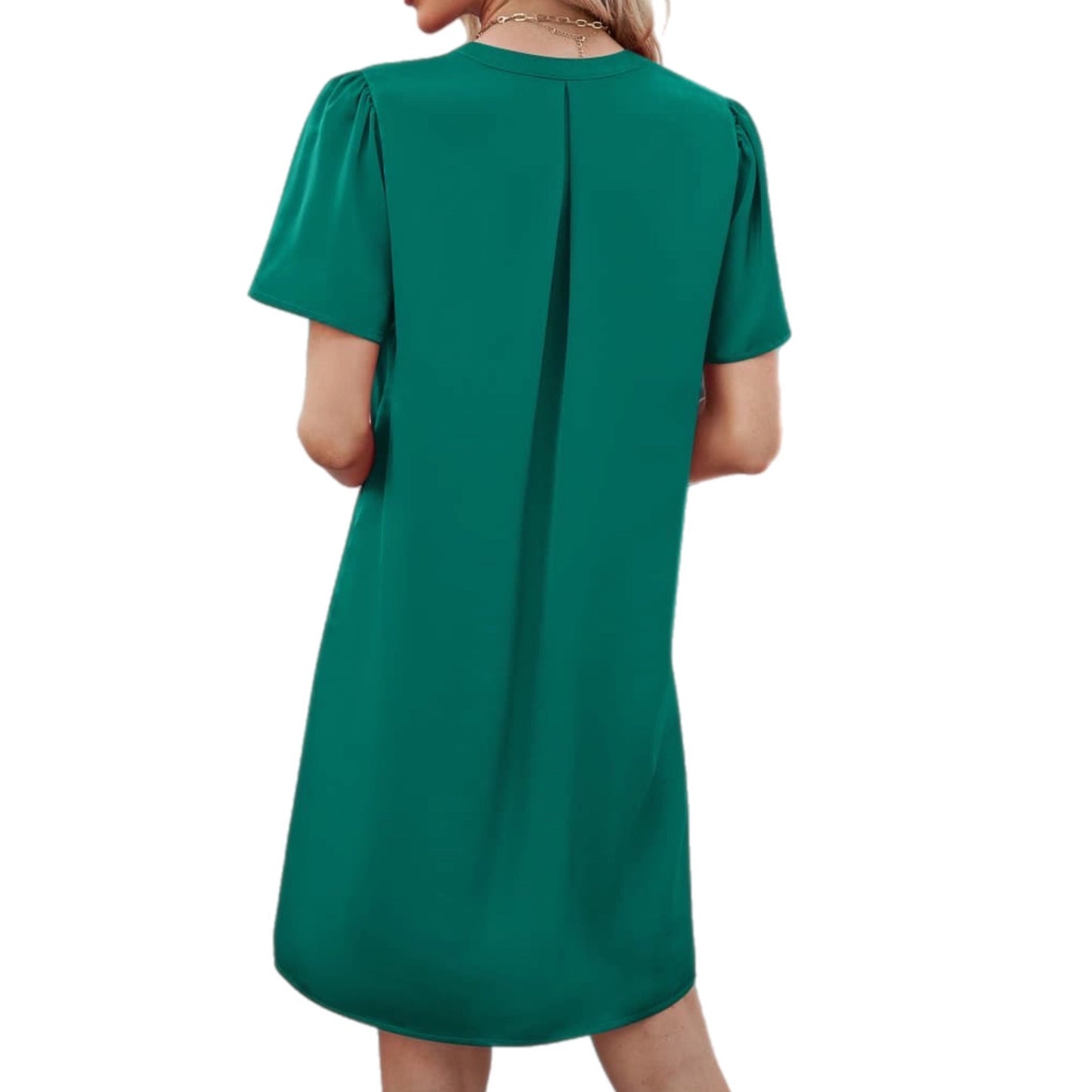 Notched Puff Sleeve Dress