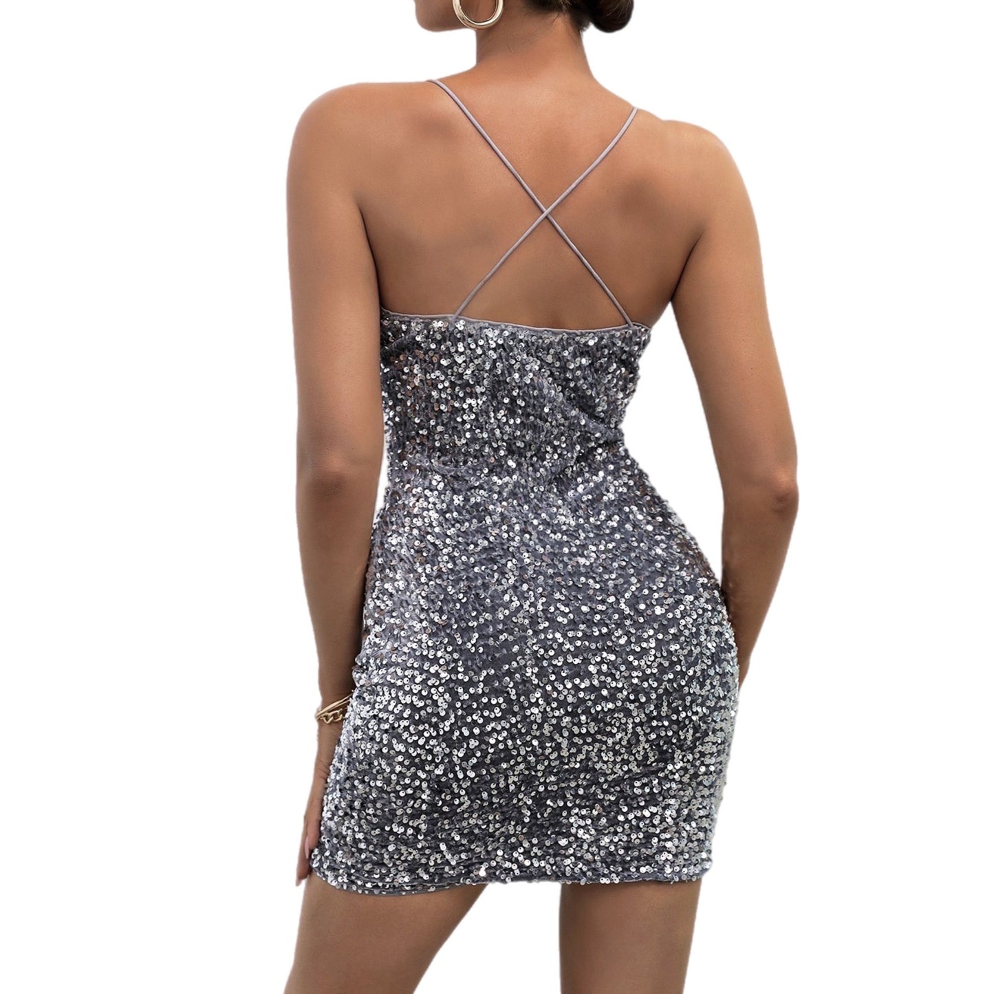 Sequined Crisscross Back Mini Dress