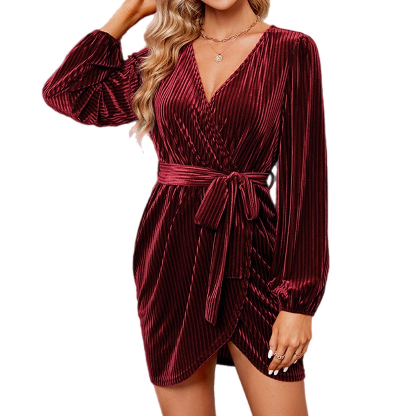 Ribbed Tie Front Mini Dress