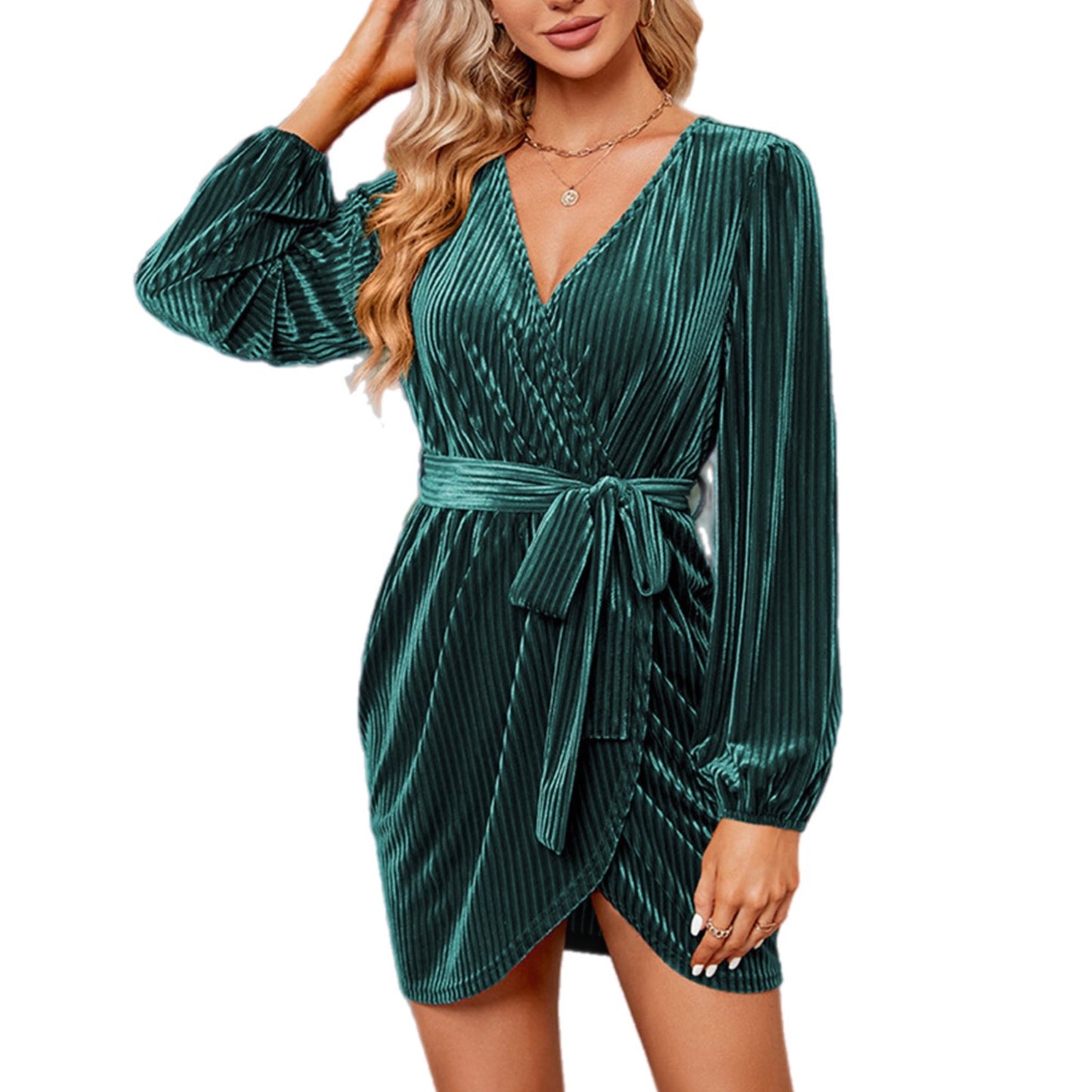 Ribbed Tie Front Mini Dress