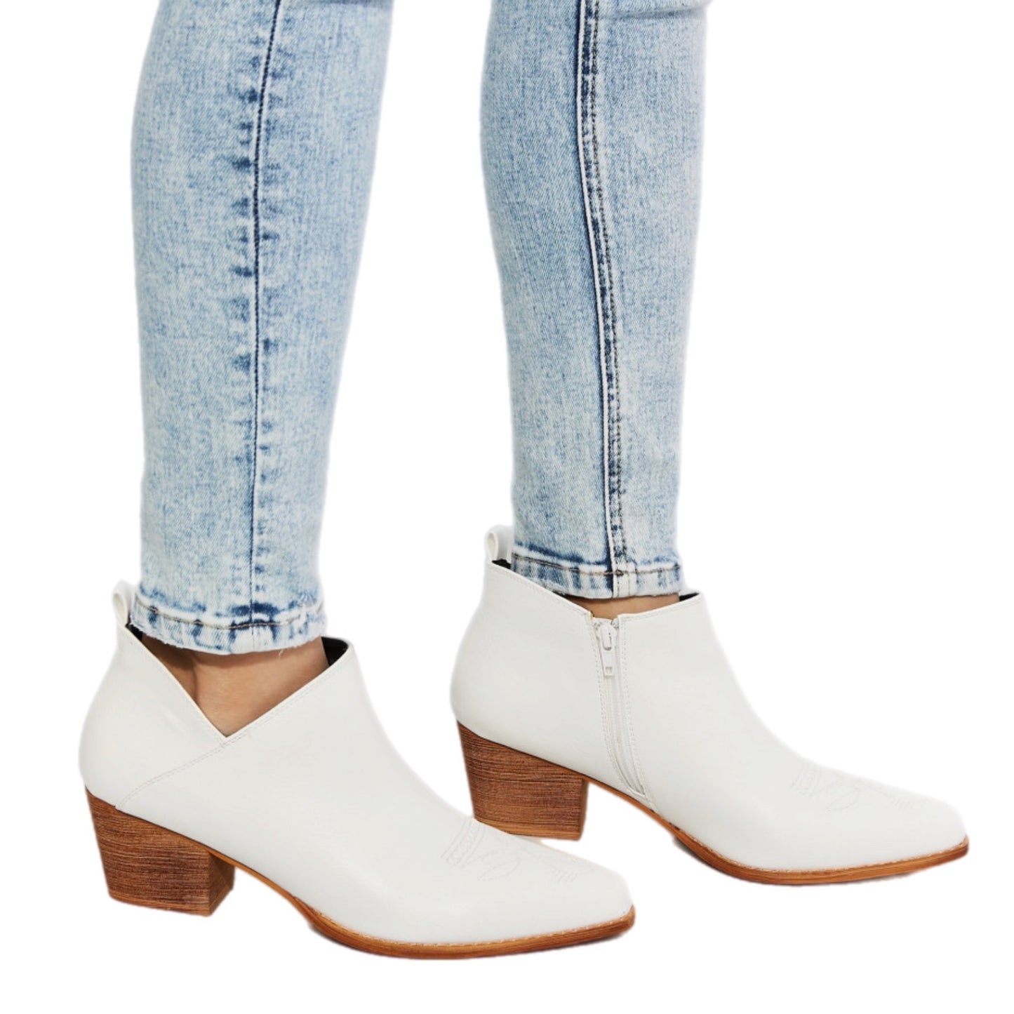 MMShoes Trust Yourself Embroidered Crossover Cowboy Bootie in White