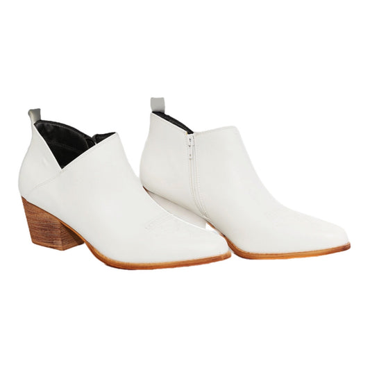 MMShoes Trust Yourself Embroidered Crossover Cowboy Bootie in White