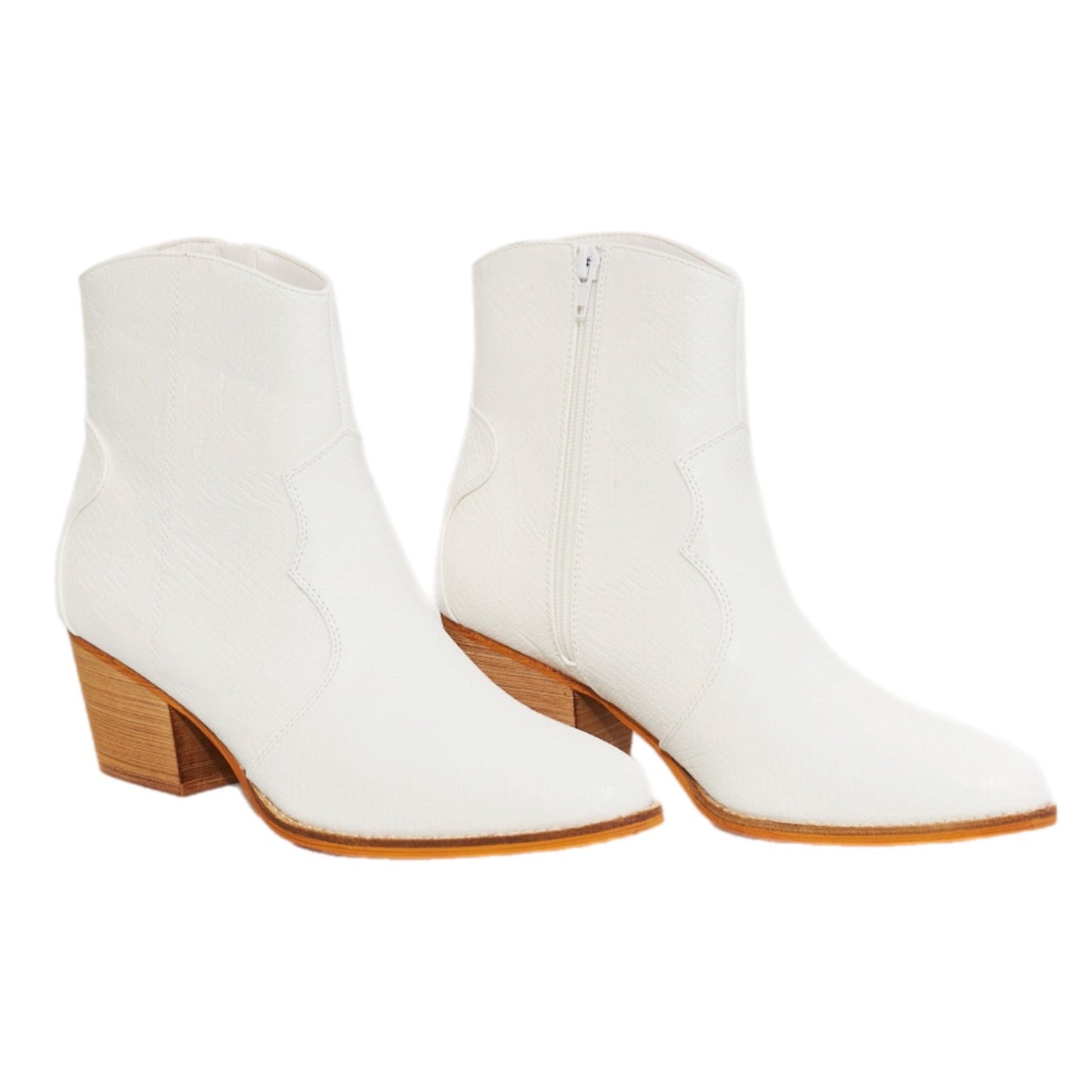 Leather Western Ankle Boots in White