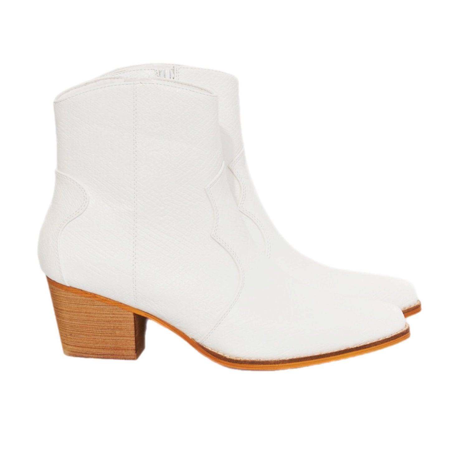 Leather Western Ankle Boots in White