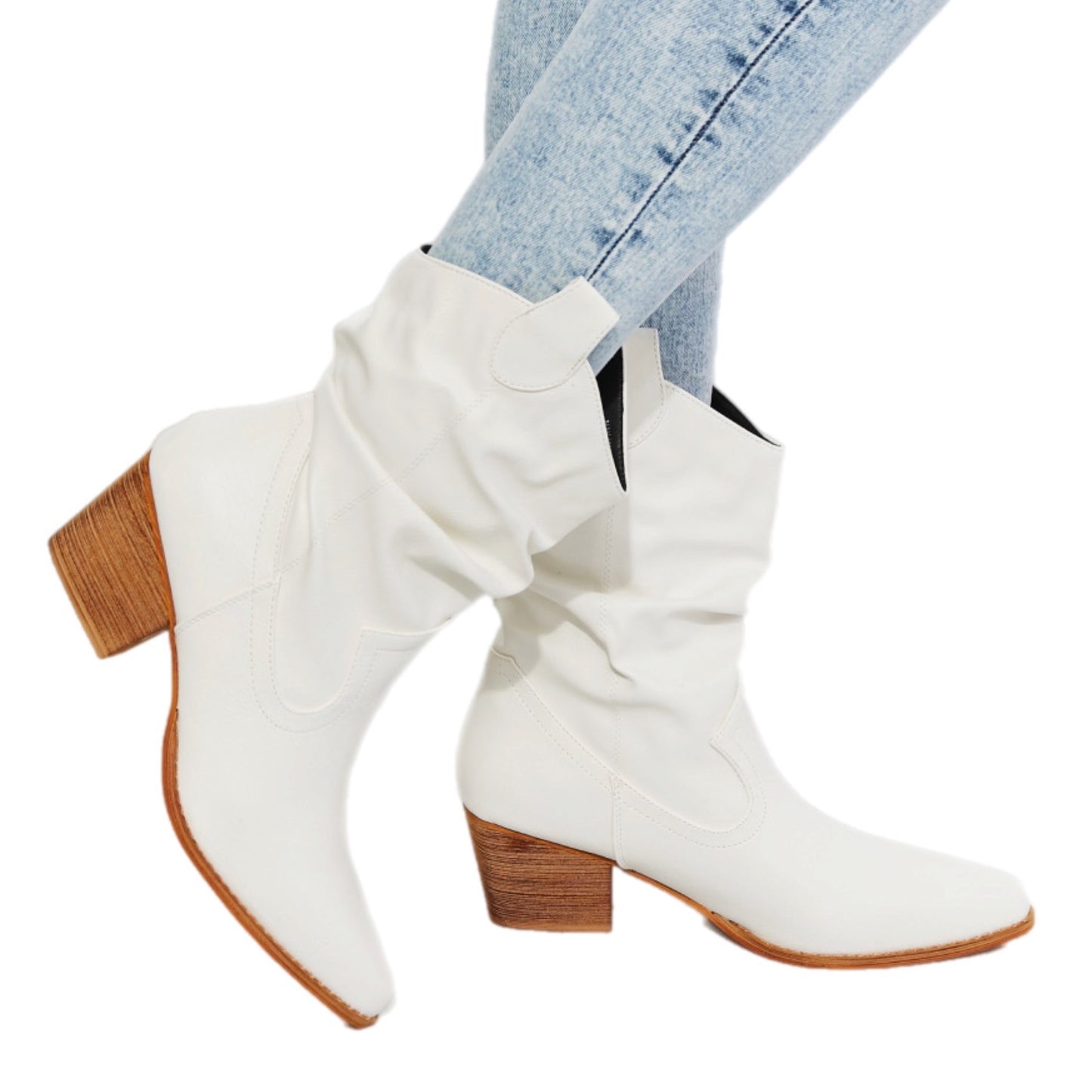 Scrunch Cowboy Boots in White