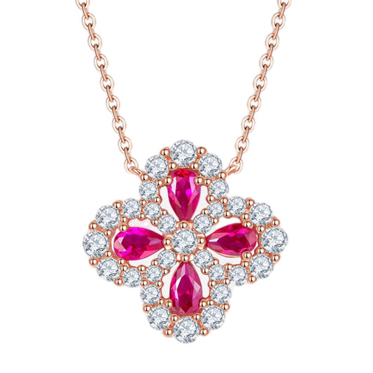 Ruby Sterling Silver Flower Necklace