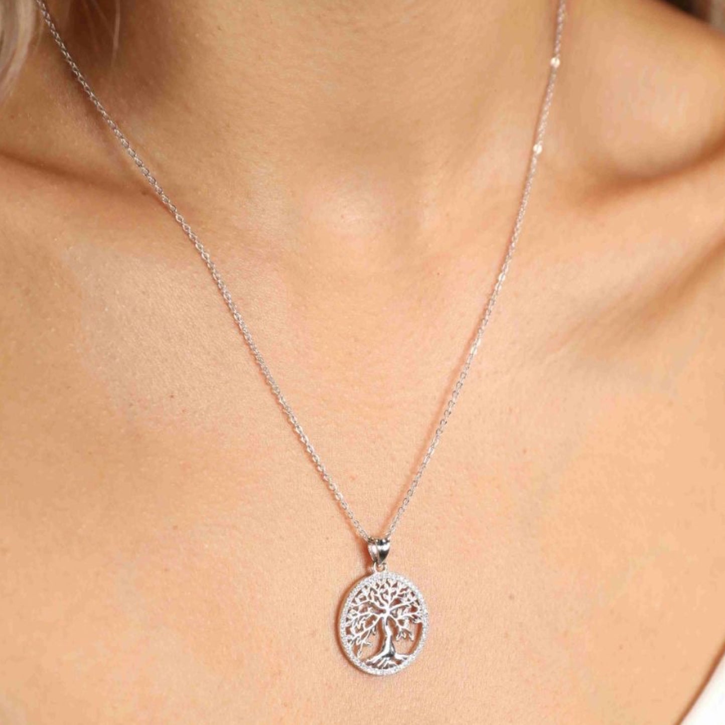 Sterling Silver Moissanite Tree Charm Necklace