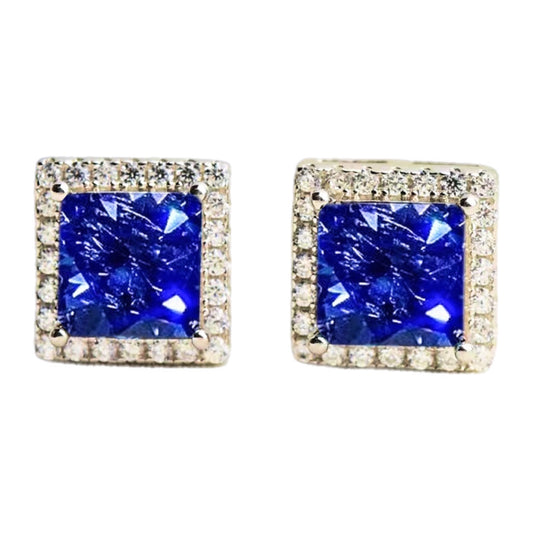 Sterling Silver Blue Moissanite Square Earrings