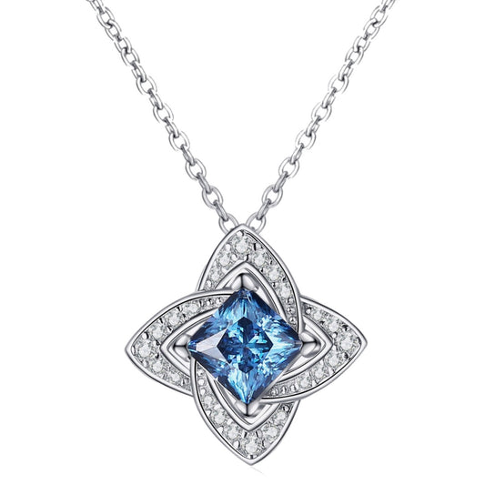 Blue Moissanite Floral Necklace