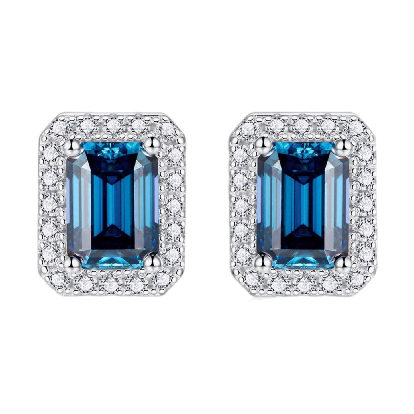 Blue Moissanite Stud Earrings