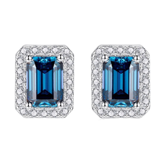 Blue Moissanite Stud Earrings