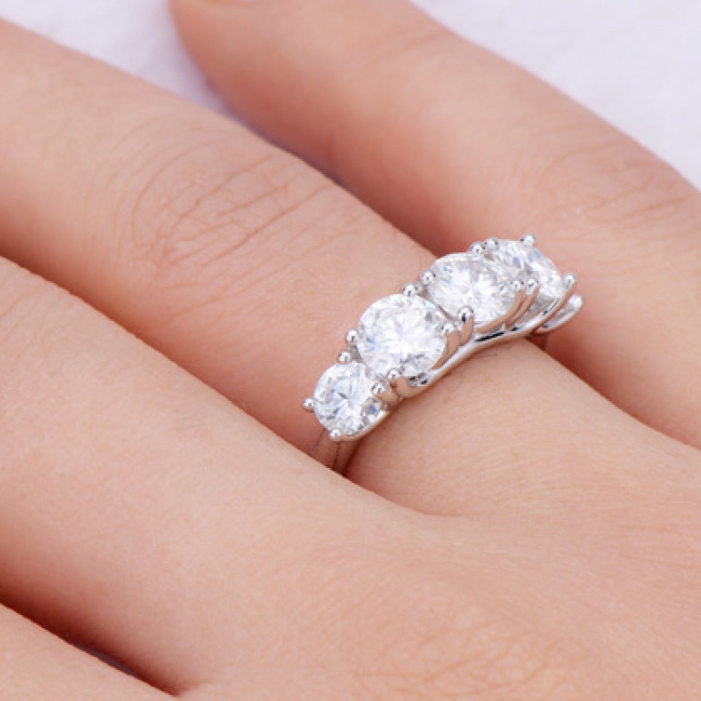 Moissanite Sterling Silver Half-Eternity Ring