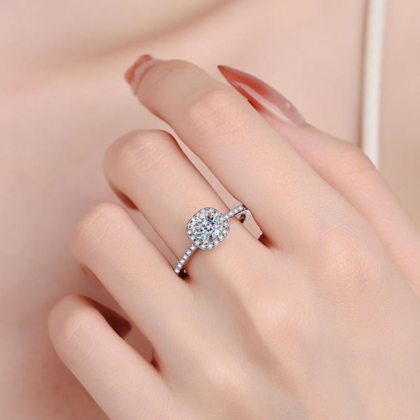 1 Carat Moissanite Sterling Silver Halo Ring