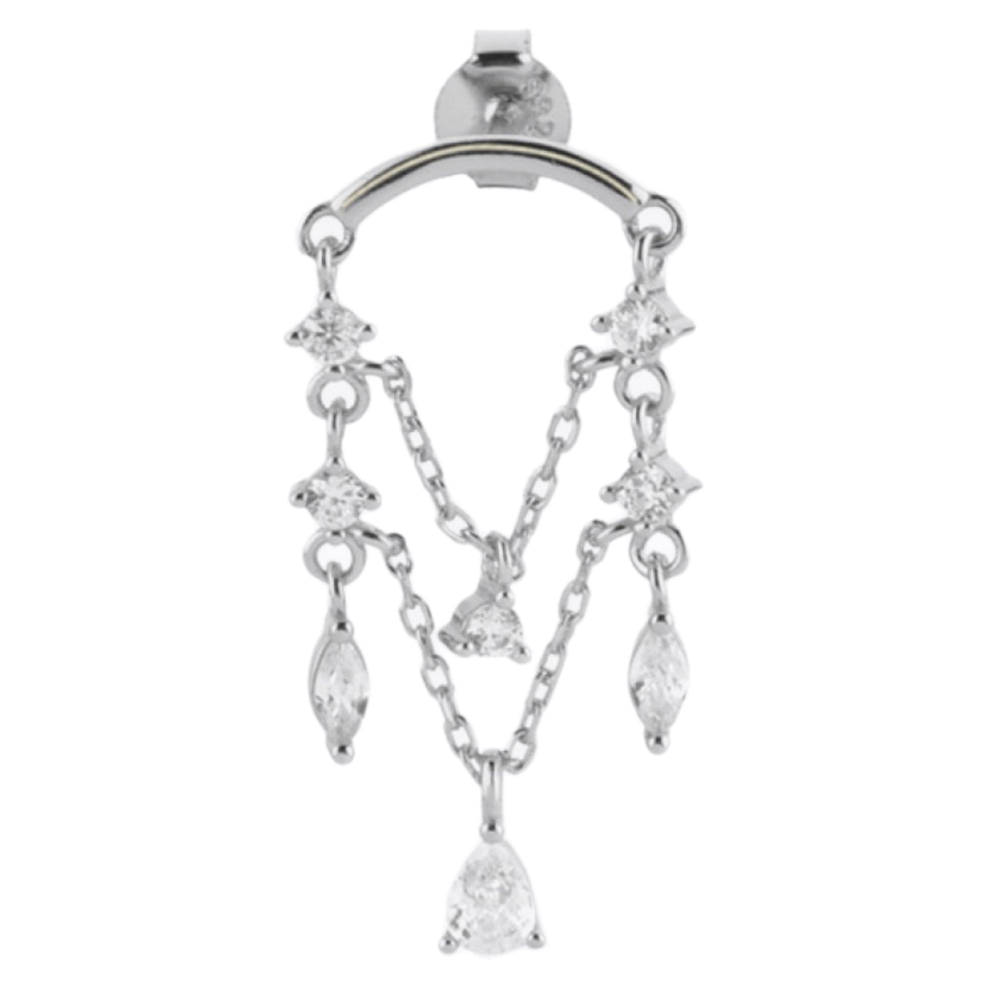 CZ Sterling Silver Single Chandelier Earring