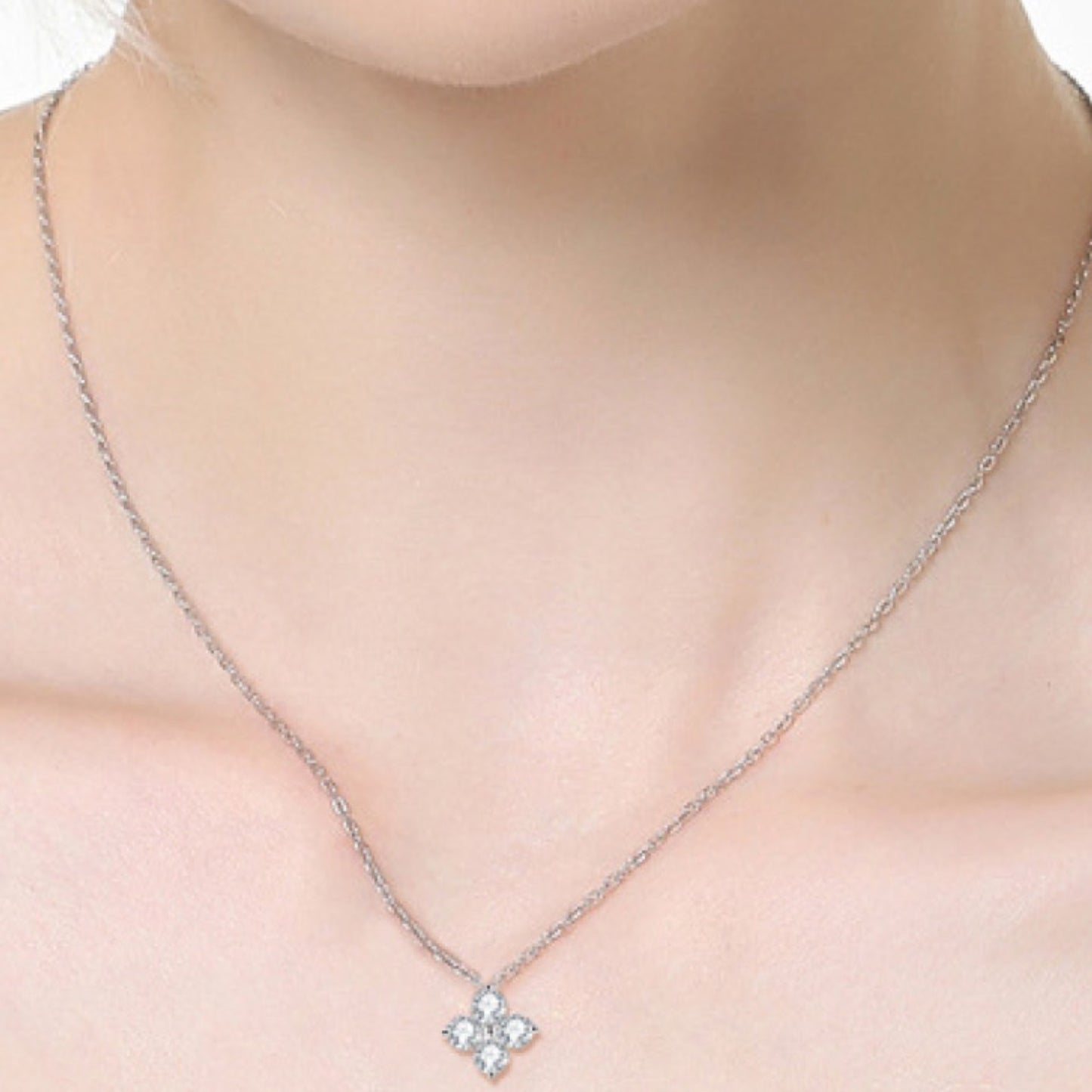 Moissanite Four Leaf Clover Charm Necklace