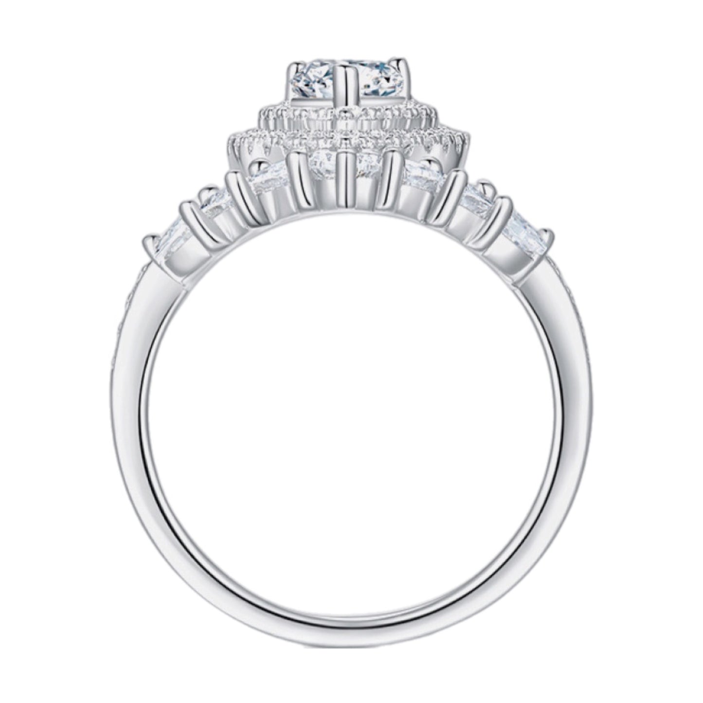 Moissanite Sterling Silver Crown Ring