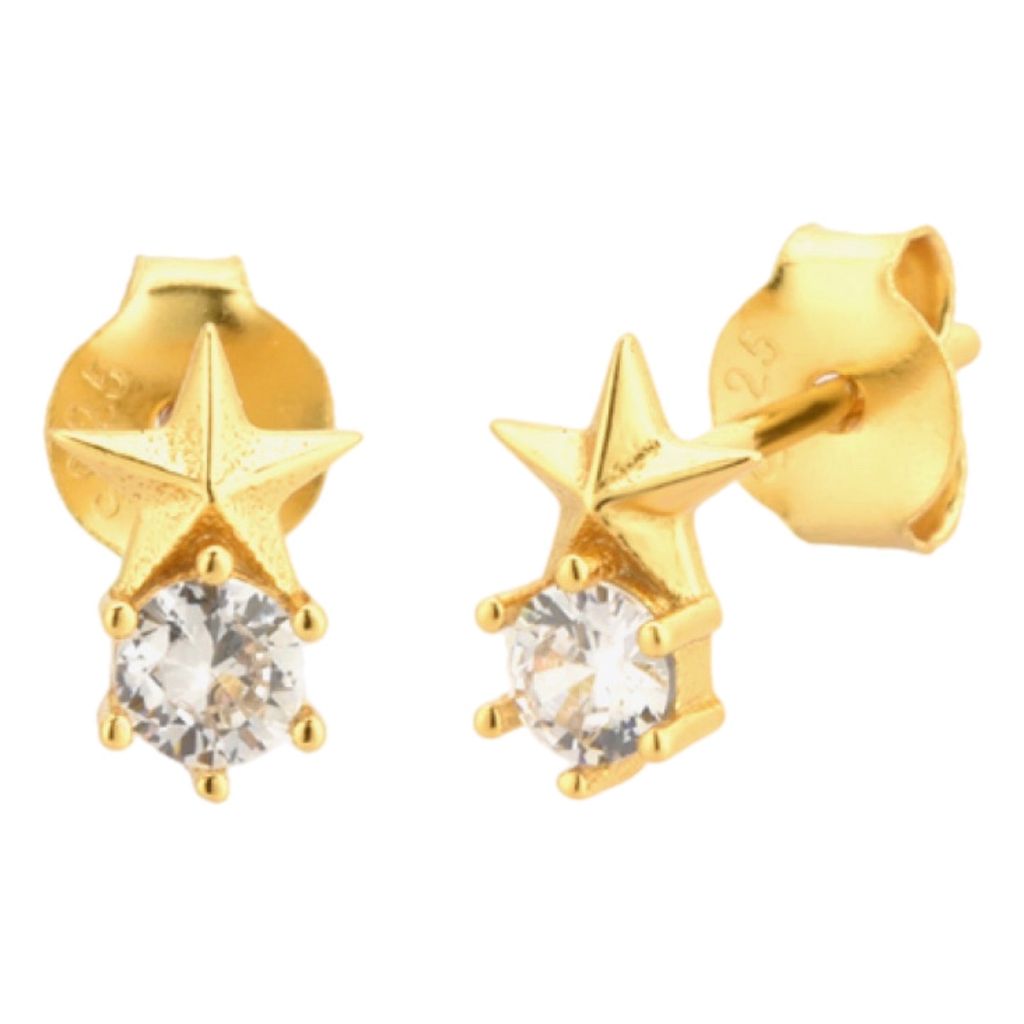 CZ Gold Vermeil Star Stud Earrings