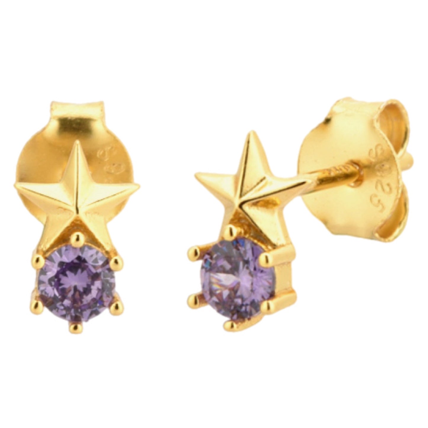 CZ Gold Vermeil Star Stud Earrings