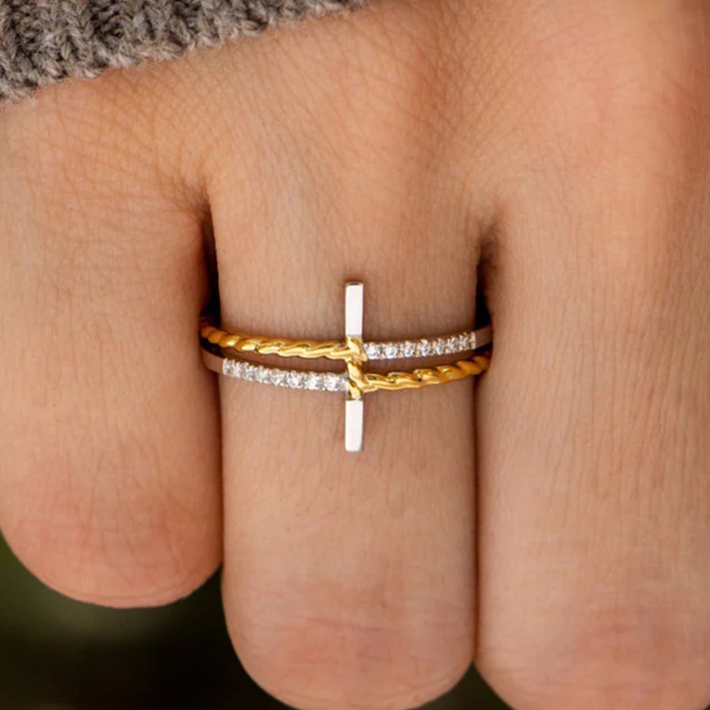 Cross CZ Sterling Silver Ring