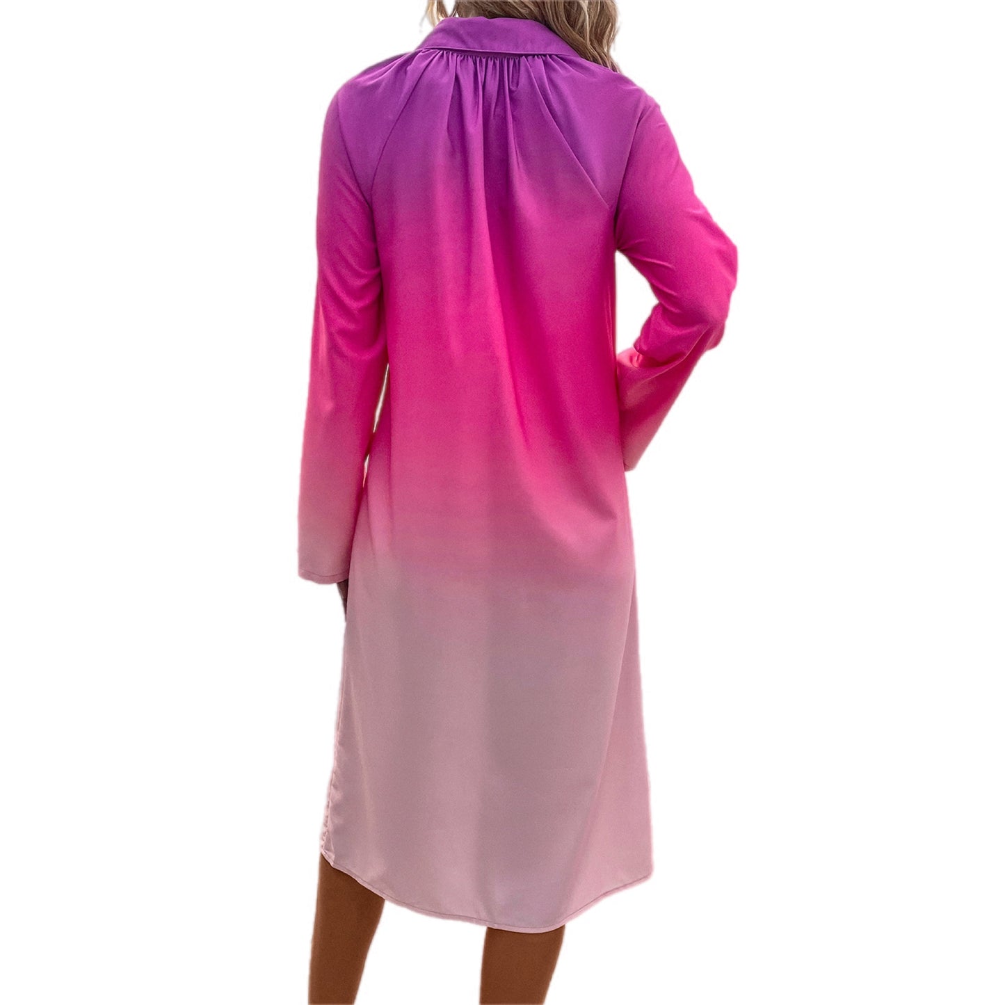 Gradient Long Sleeve Shirt Dress