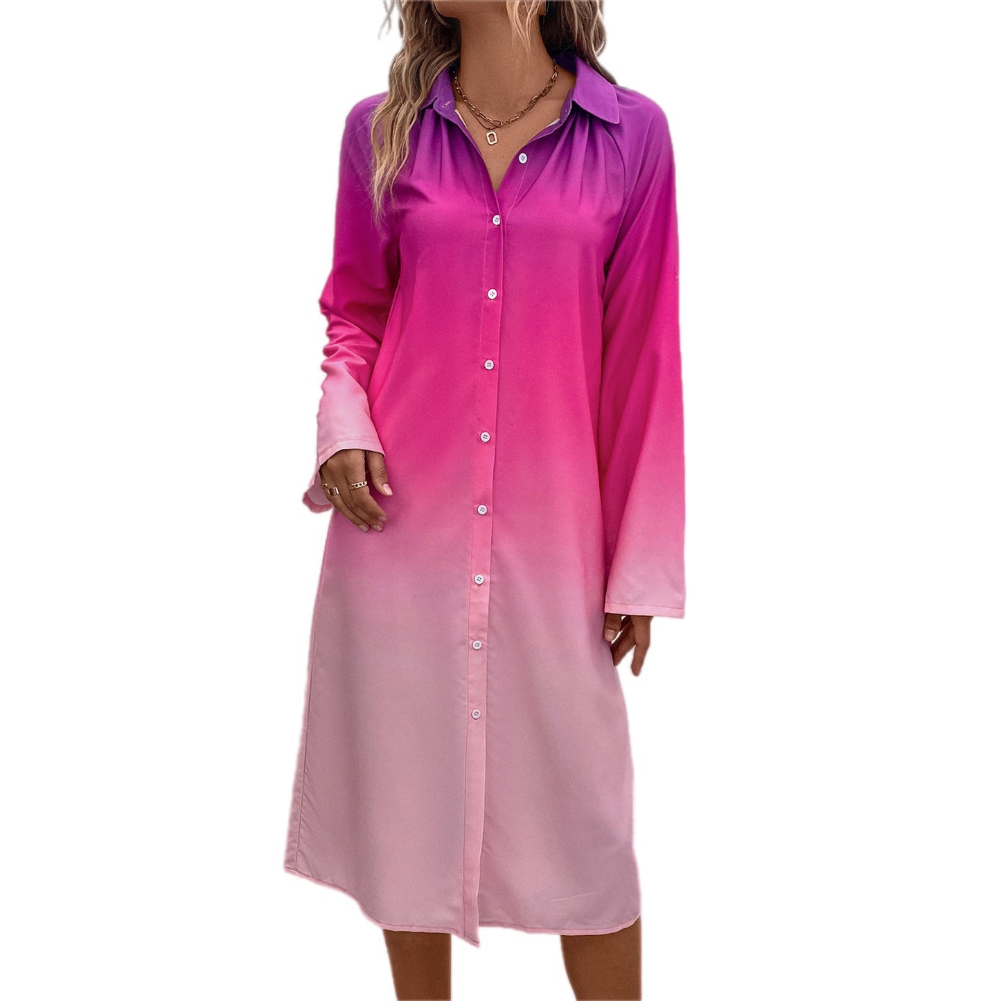 Gradient Long Sleeve Shirt Dress