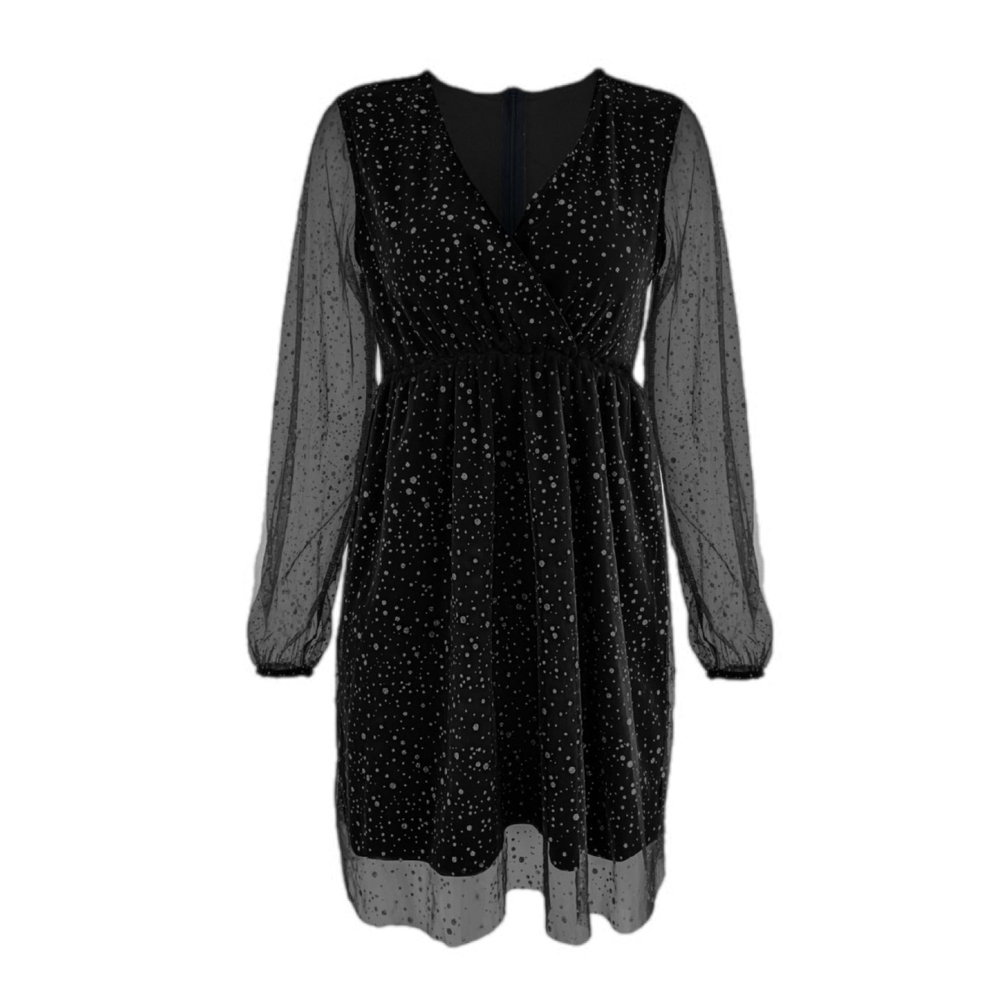 Glittery Tulle Sleeve Wrap Dress