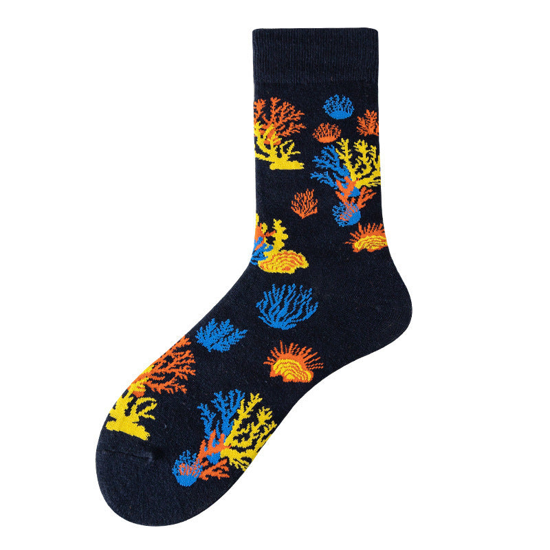 Men's Coral Patterned Mid-Calf Socks