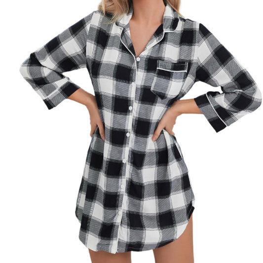 Plaid Lapel Collar Shirt Dress