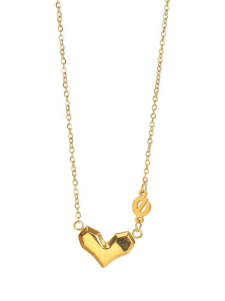 Gold Steel Heart Charm Necklace