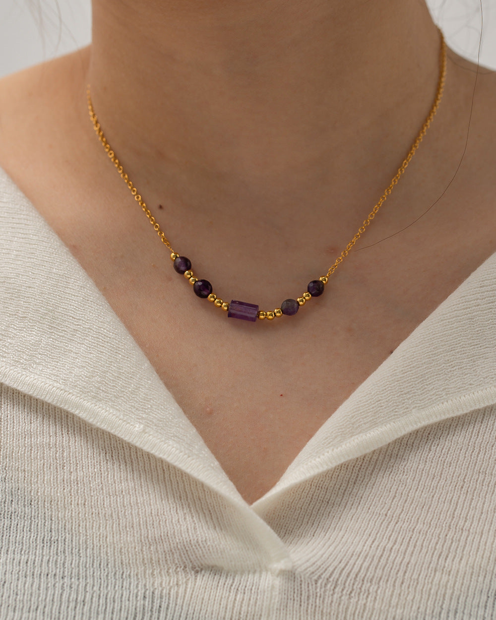 Amethyst Gold Steel Gemstone Necklace