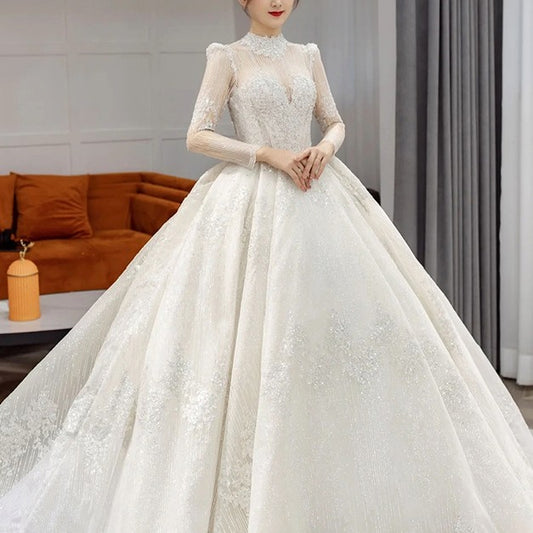 Long Sleeve Beaded Wedding Dress