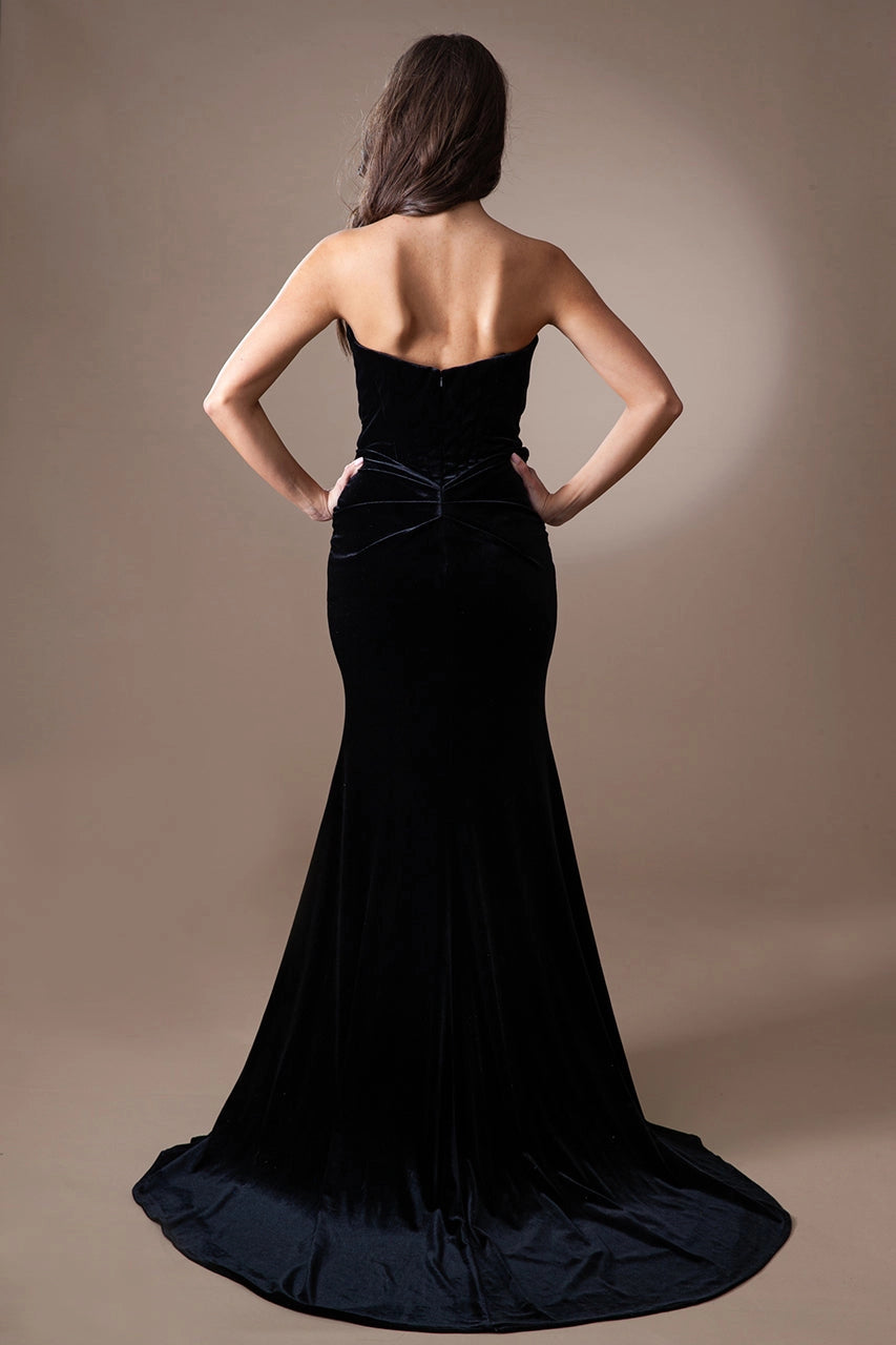 Strapless Velvet Pageant Evening Gown