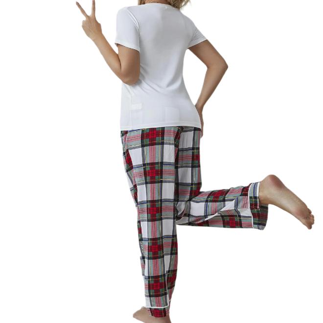 V-Neck Tee & Plaid Pants Pajama Set