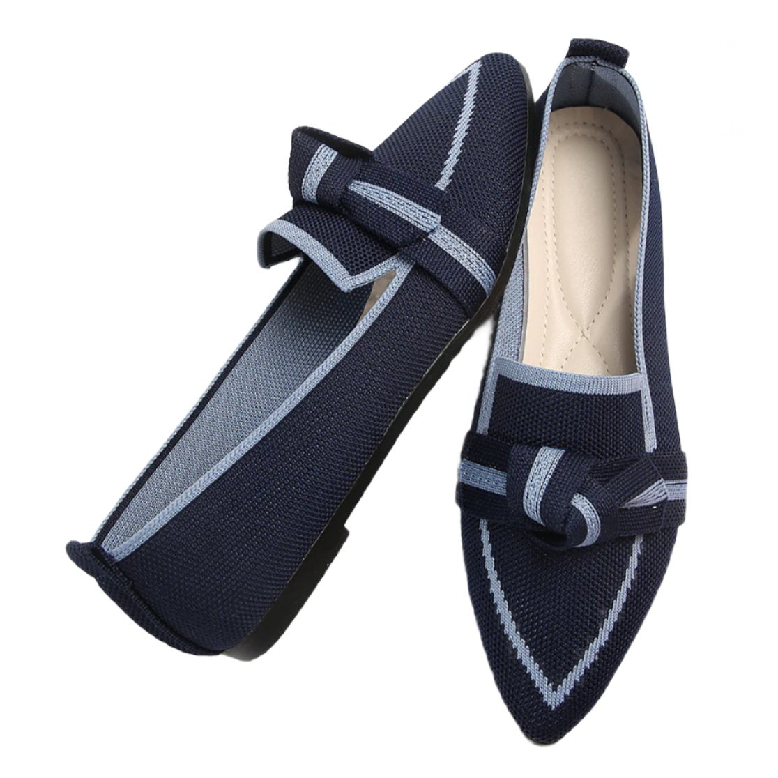 Bow Contrast Trim Point Toe Loafers