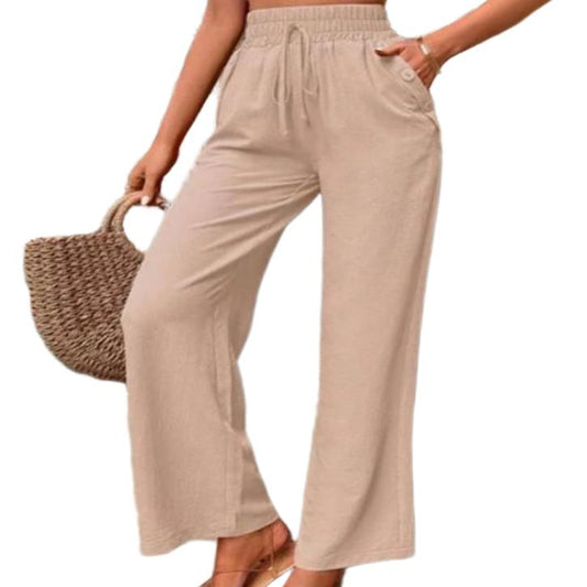 Tied High Waist Wide Leg Pants with Pockets