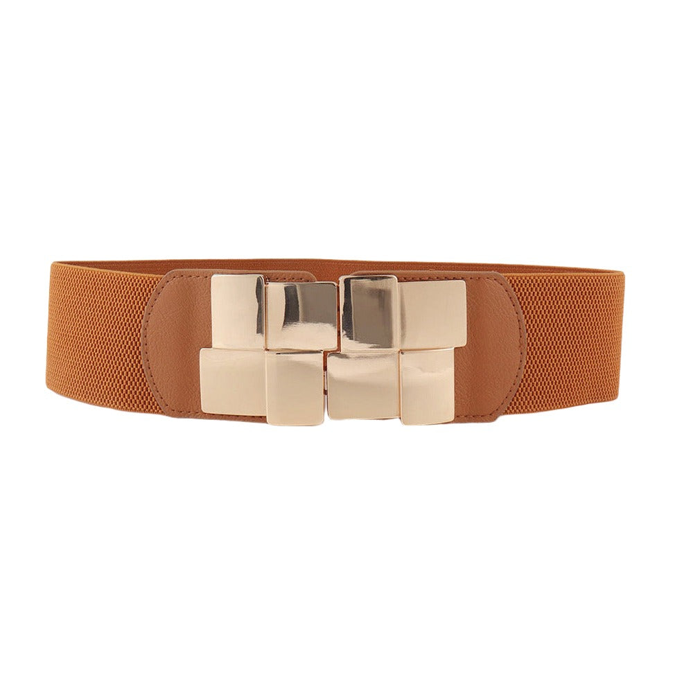 Geometric Buckle Elastic Wide Belt