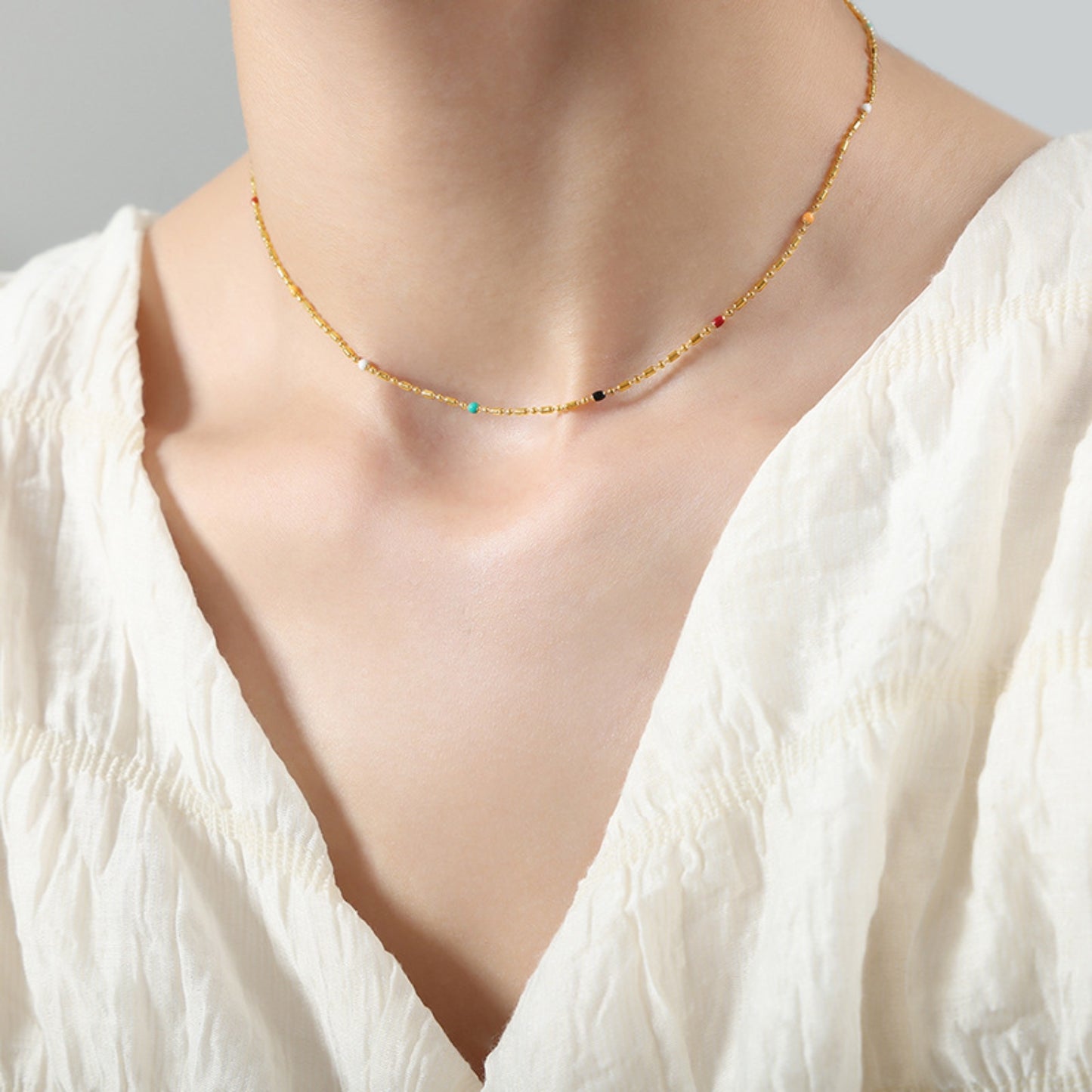 18K Gold Toned Oil Drip Bead Necklace