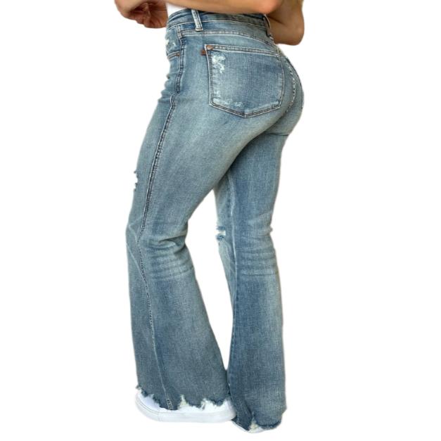 Medium Rise Tummy Control Destroy Flared Jeans