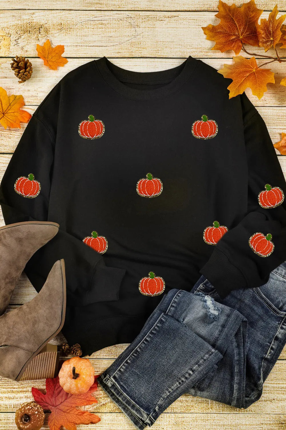 Pumpkin Round Neck Sweatshirt