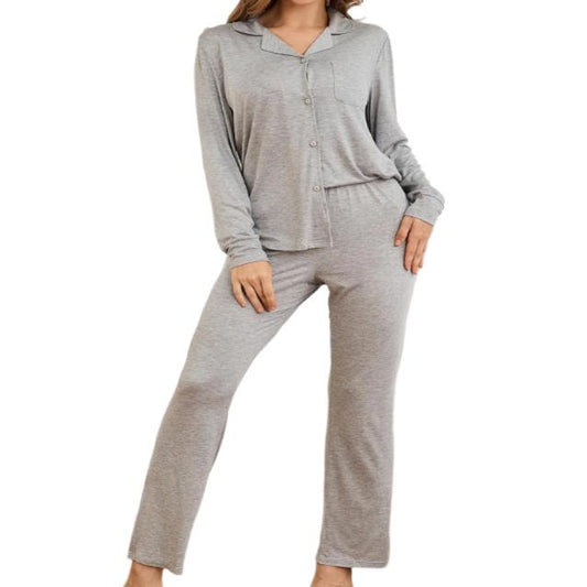 Button Up Long Sleeve Top & Pants Pajama Set