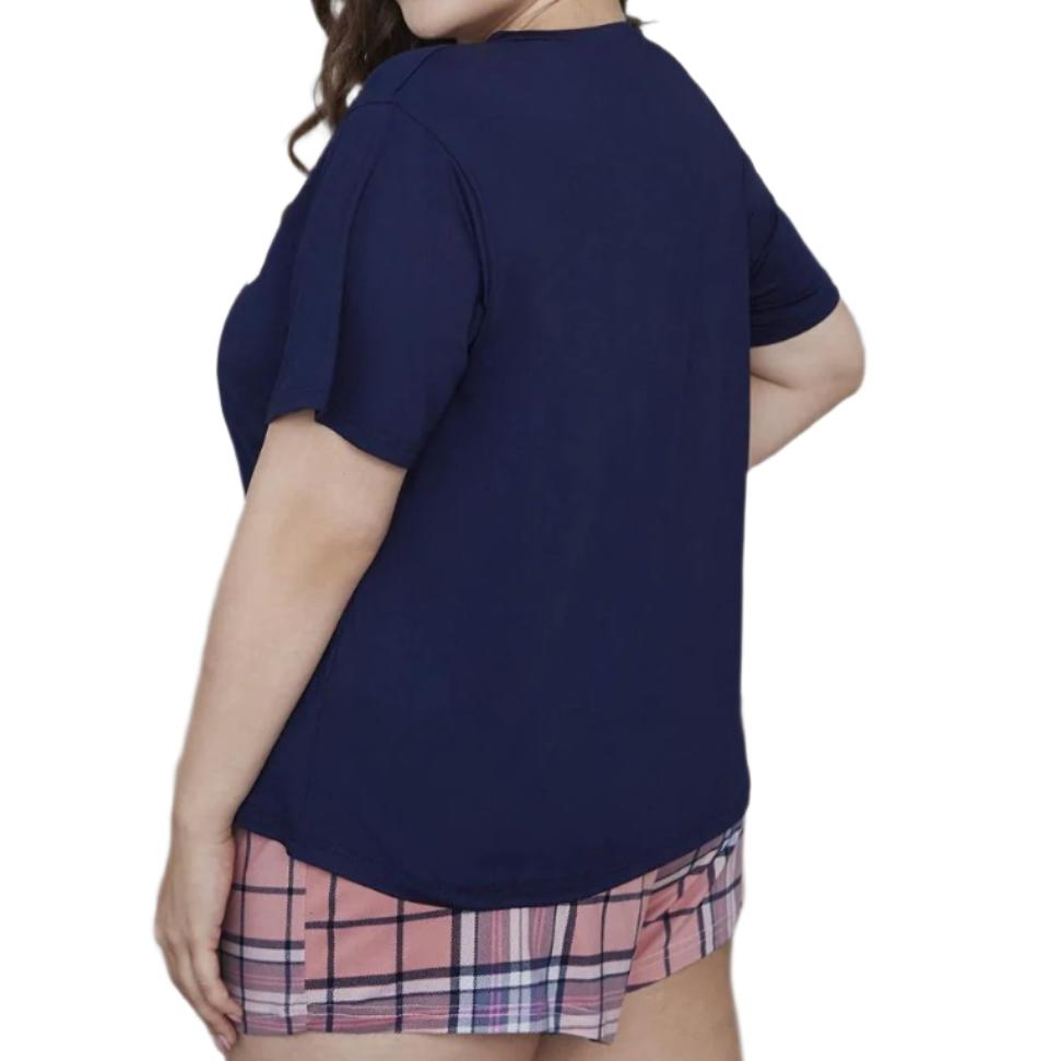 Plus Size Heart Graphic Top & Plaid Shorts Pajama Set