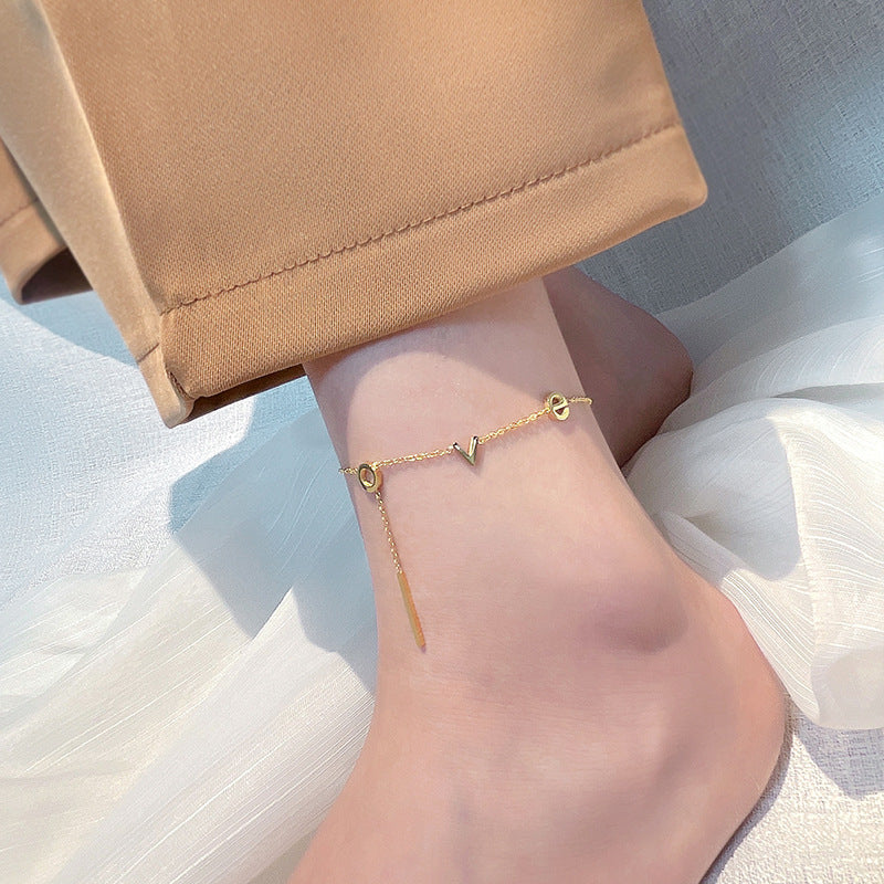 Gold or Rose Gold Steel LOVE Charm Anklet