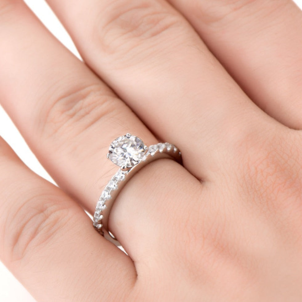 Moissanite Platinum-Plated Side Stone Ring