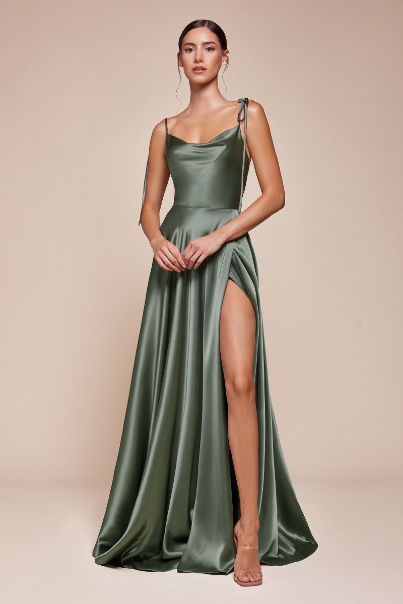 Spaghetti Straps Cowl Neck Bridesmaids Dress