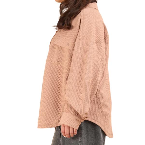 Button Down Textured Knit Shacket