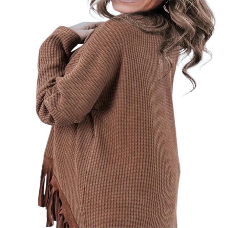 Fringe Round Neck Long Sleeve Top