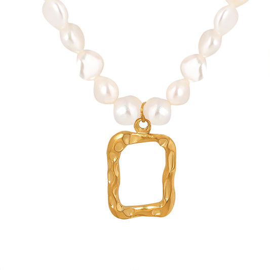 Freshwater Pearl Gold Steel Charm Necklace